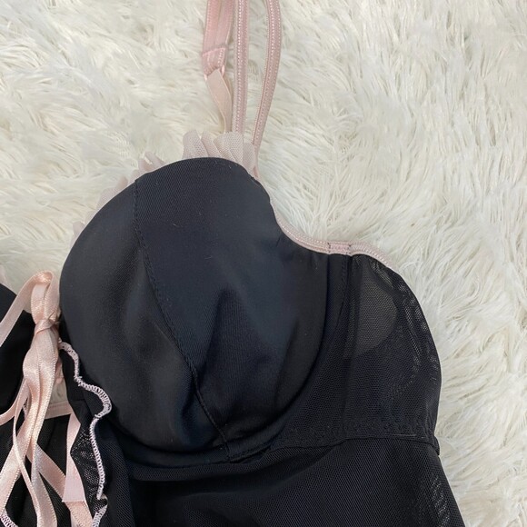 Victoria's Secret Black Pink Sheer Small Bra Front Clasp Bow Chemise Lingerie - Picture 3 of 7